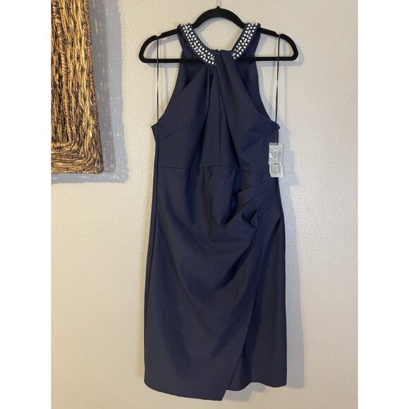 SLNY Evenings 14 Dress Blue Crystal Crew Neck Wedding Cruise Party Event NEW - Picture 12 of 13